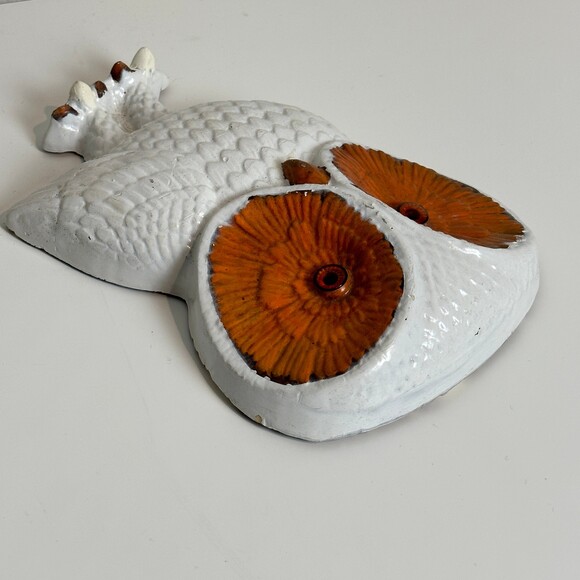 Vintage Chalkware Owl Wall Hanging White Brown 70s Boho Nature - Picture 4 of 7